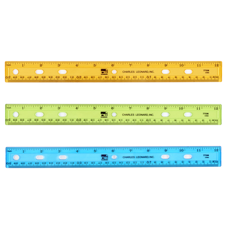 CHARLES LEONARD Plastic Ruler, 12 inch, Translucent, Assorted Colors, PK48 77336